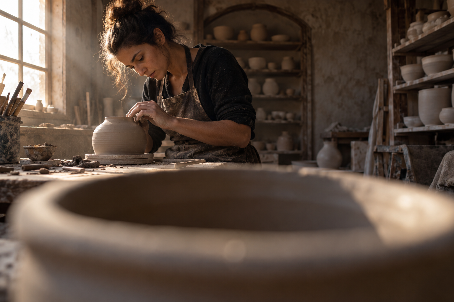 artisan workshop: Hands in Clay, an AI-generated photo